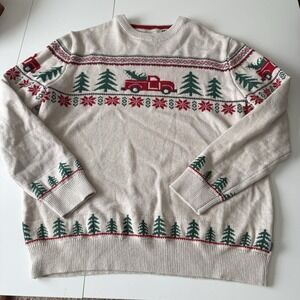 Chaps Vintage Red Truck Christmas Tree 100% Cotton Holiday Pullover Sweater XL